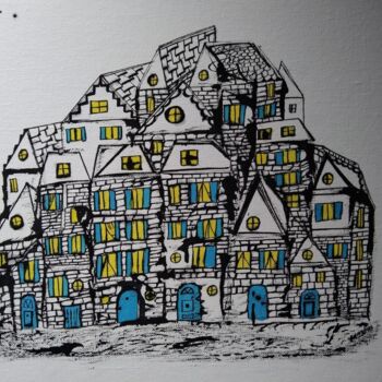 Painting titled "VILLAGE" by Yammes, Original Artwork, Ink