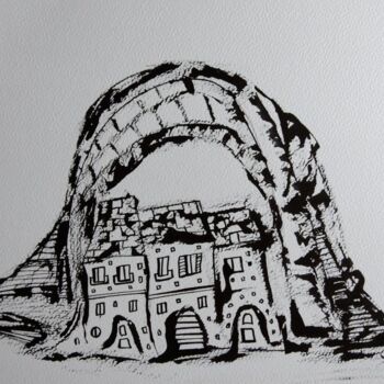 Drawing titled "SOUS L ARCHE" by Yammes, Original Artwork, Ink