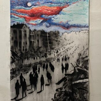 Drawing titled "Chassés croisés" by Brice Mantovani, Original Artwork, Charcoal