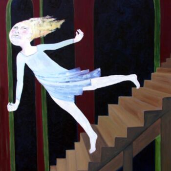 Painting titled "femma Ã  l'escalier…" by Benzi, Original Artwork, Oil