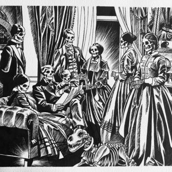 Drawing titled "Réunion de famille" by Fabrizio Acquisto, Original Artwork, Ink
