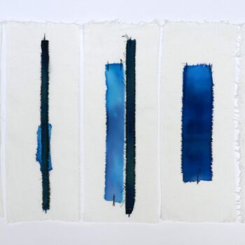 Textile Art titled "BLEU NUMERO 2-X5" by Swid, Original Artwork, Ink