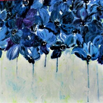 Painting titled " Fleurs bleues" by Véronique Aufrere, Original Artwork, Acrylic