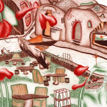 Drawing titled "Quartier Solarpunk" by Studio Cutis, Original Artwork, Digital Print