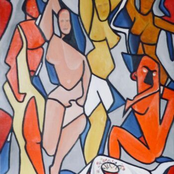 Painting titled "Demoiselles" by Esdez, Original Artwork, Oil