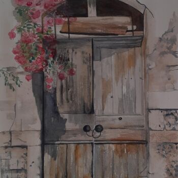 Painting titled "une vieille porte s…" by Garonne Garonne, Original Artwork, Watercolor