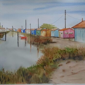 Painting titled "les cabanes des ost…" by Garonne Garonne, Original Artwork, Watercolor