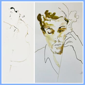 Drawing titled "CELLIST diptyque " by Franck Sadock, Original Artwork, Ink
