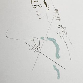 Dessin intitulée "Blue cellist" par Franck Sadock, Œuvre d'art originale, Encre