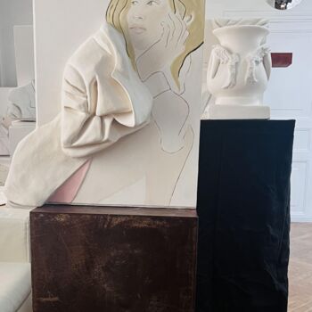 Γλυπτική με τίτλο "Gisèle avec Vase" από Franck Sadock, Αυθεντικά έργα τέχνης, Ακρυλικό