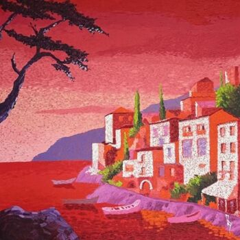 Peinture intitulée "RIVIERA ROUGE " par Gly, Œuvre d'art originale, Bois