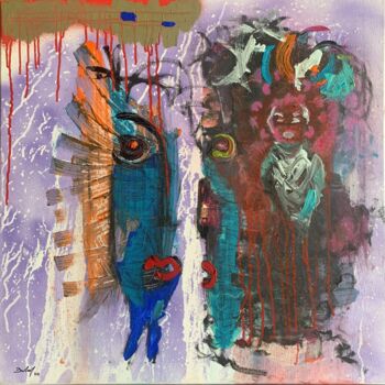 Painting titled "Kiss in dreamhouse" by Frédéric Batard, Original Artwork, Oil