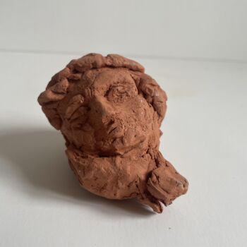 Sculpture titled "Petite tête d'ange" by Dominique Ganiage, Original Artwork, Clay