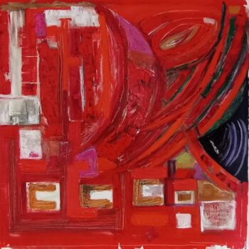 Painting titled "Rouge/Orange" by Christian Vernier, Original Artwork, Fabric