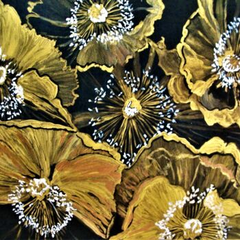 Peinture intitulée "Pavots d'or" par Véronique Aufrere, Œuvre d'art originale, Huile
