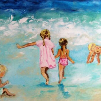 Peinture intitulée "Jeux de plage" par Véronique Aufrere, Œuvre d'art originale, Huile