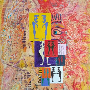 Peinture intitulée "Elle lit des pages…" par Géqi, Œuvre d'art originale, Acrylique