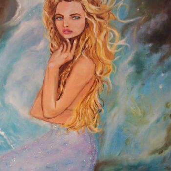 Painting titled "La Sirène" by Véronique Aufrere, Original Artwork, Oil