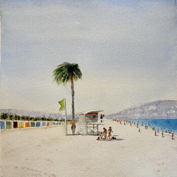 Painting titled "A l'ombre du palmier" by Gabrielle, Original Artwork, Watercolor