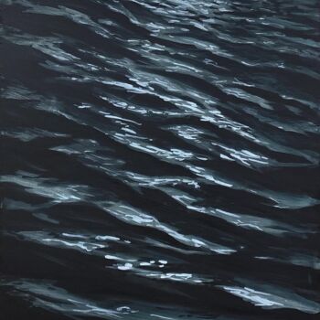 Painting titled "La Seine, la nuit II" by Aude Monier, Original Artwork, Acrylic Mounted on Wood Stretcher frame