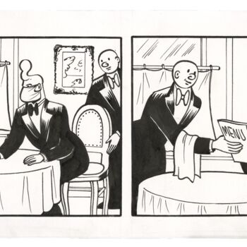 Drawing titled "Restaurant masque b…" by Herr Seele, Original Artwork, Ink