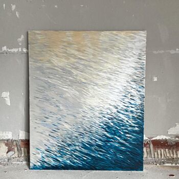 Painting titled "la Seine, le jour" by Aude Monier, Original Artwork, Acrylic Mounted on Wood Stretcher frame