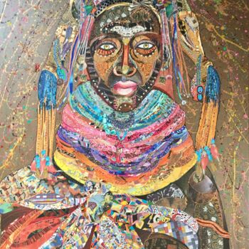 Collages titled "Tribal Dream" by Moira Mcainsh, Original Artwork, Collages Mounted on Wood Stretcher frame