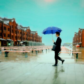 「The man with umbrel…」というタイトルの写真撮影 Pascal Potierによって, オリジナルのアートワーク, アルミニウム