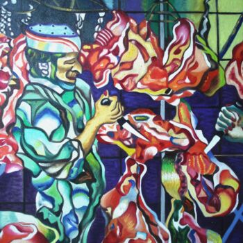 Textile Art titled "Le désosseur " by Lautum, Original Artwork, Oil