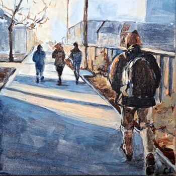 Painting titled "Passants d'hiver 1" by Carole Leprince, Original Artwork, Acrylic