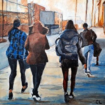 Painting titled "Passants d'hiver 2" by Carole Leprince, Original Artwork, Acrylic