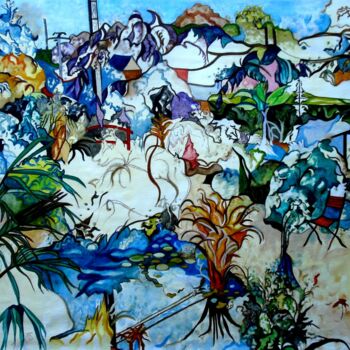 Textile Art titled "Nymphéas à Massigné " by Lautum, Original Artwork, Oil