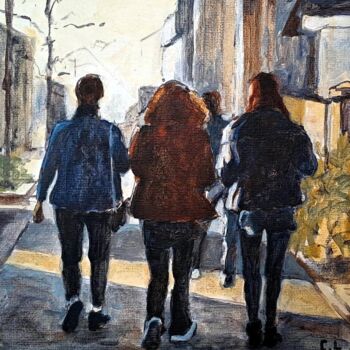 Painting titled "Passants d'hiver 3" by Carole Leprince, Original Artwork, Acrylic