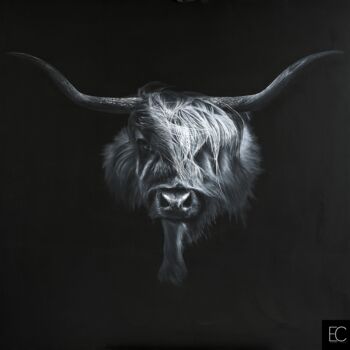 Painting titled "Jon bovin - Emmanue…" by Emmanuel Cerda, Original Artwork, Wood