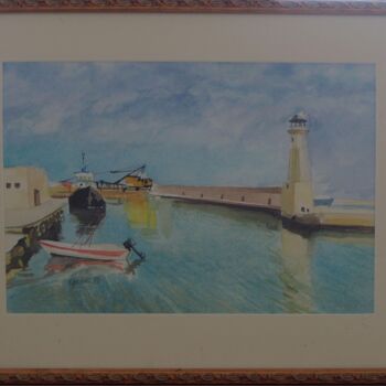 Peinture intitulée "Port en Crête" par Faby75, Œuvre d'art originale, Aquarelle Monté sur Carton