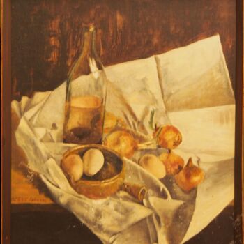 Painting titled "Nature morte à la b…" by Faby75, Original Artwork, Oil Mounted on Cardboard
