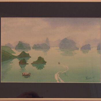 Peinture intitulée "Paysage maritime en…" par Faby75, Œuvre d'art originale, Aquarelle Monté sur Carton