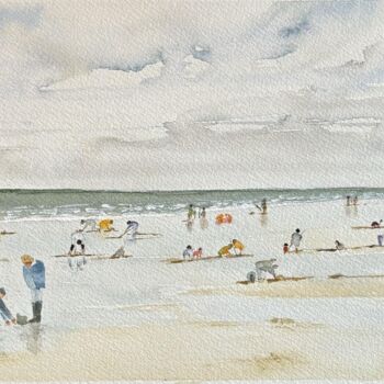 Painting titled "le premier qui trou…" by Gabrielle, Original Artwork, Watercolor Mounted on Cardboard