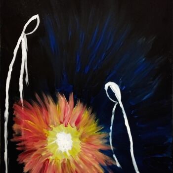 Painting titled "Nativité 2023" by Vionne, Original Artwork, Acrylic Mounted on Wood Stretcher frame