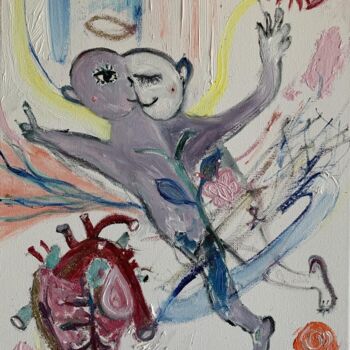 Painting titled "Counterpart" by Lumina Wang, Original Artwork, Metals Mounted on Wood Stretcher frame