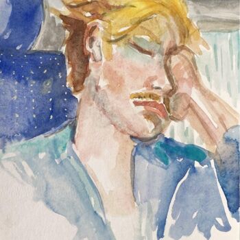 Painting titled "Le dormeur - in the…" by Corinthia Dream, Original Artwork, Watercolor