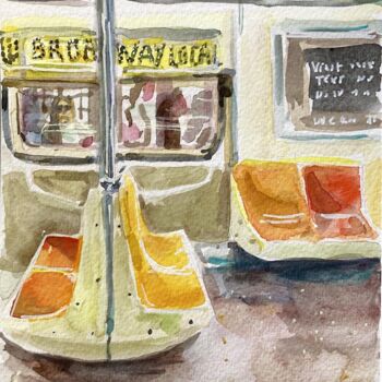 Painting titled "NYC, Broadway Local" by Corinthia Dream, Original Artwork, Watercolor