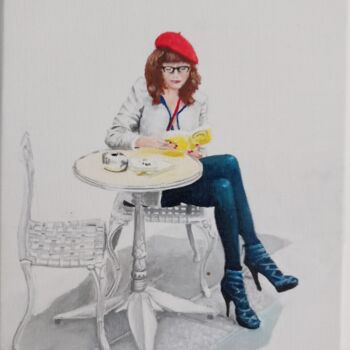 Painting titled "Une jeune femme lis…" by Paul Sullivan, Original Artwork, Acrylic Mounted on Wood Stretcher frame