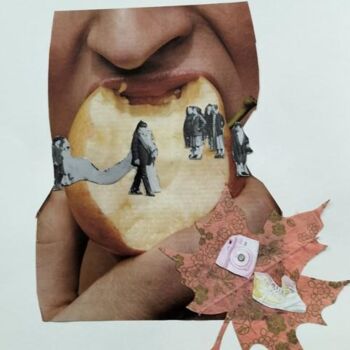 Collages titled "La pomme" by Lielie Sellier, Original Artwork, Collages