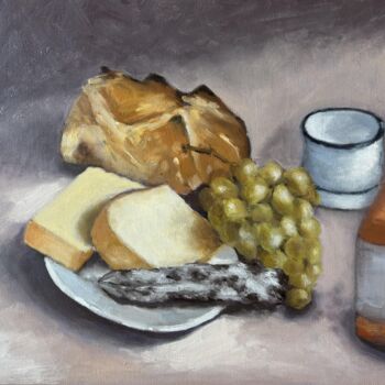 Painting titled "Ripaille" by Anne Vervoort, Original Artwork, Oil Mounted on Wood Stretcher frame