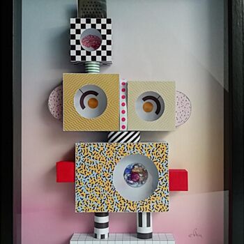 Sculpture titled "Memphis robot" by Efka, Original Artwork, Paper Mounted on Other rigid panel