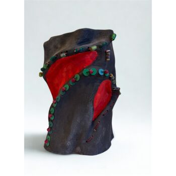 Sculpture titled "totem tissé" by Estelle Del, Original Artwork, Clay