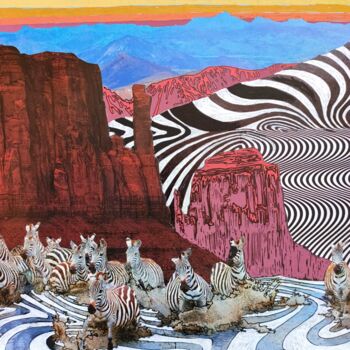 Collages titled "Les chevaux rayés d…" by Judith Latino, Original Artwork, Collages