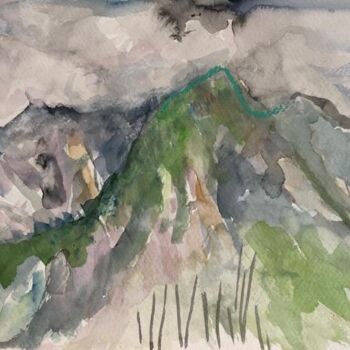 Drawing titled "Montagne5" by Lydia Morano, Original Artwork, Watercolor