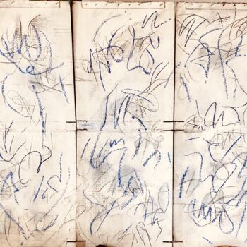 Painting titled "Tryptique Ecritures…" by Nicole Grenot, Original Artwork, Cardboard